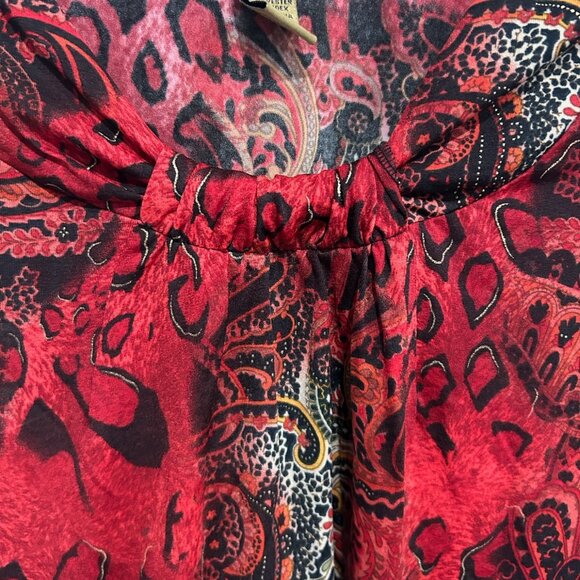 Peck & Peck Weekend Womens Sz M Long Sleeve Red Paisley Animal Print Top Elegant - Picture 5 of 10